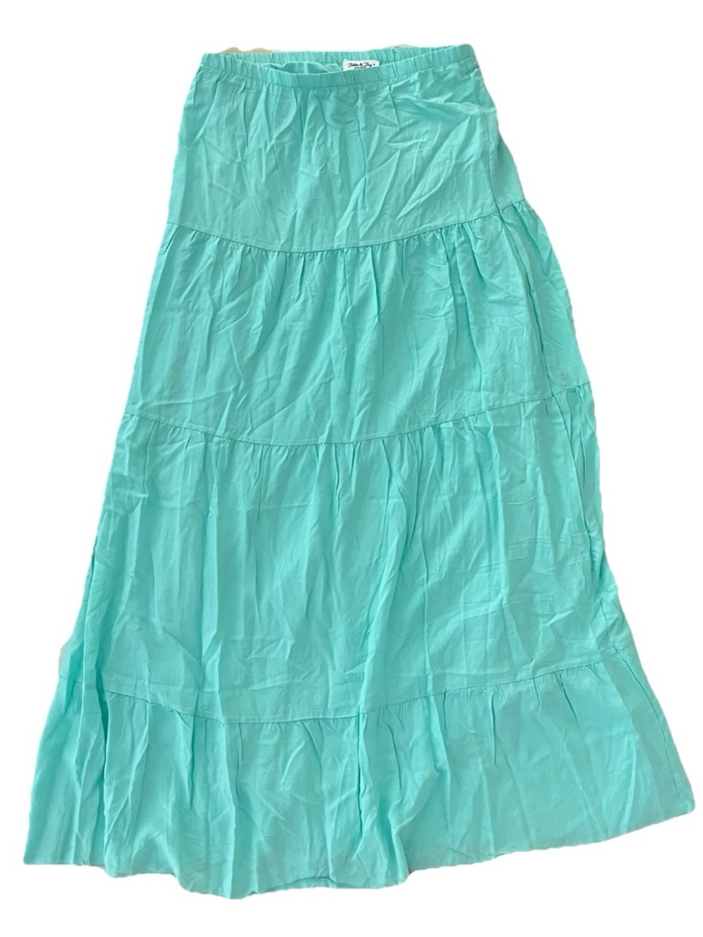 Tiered Maxi Skirt Boho Cottagecore M Elastic Waist Lined Mint Green Jolie & Joy